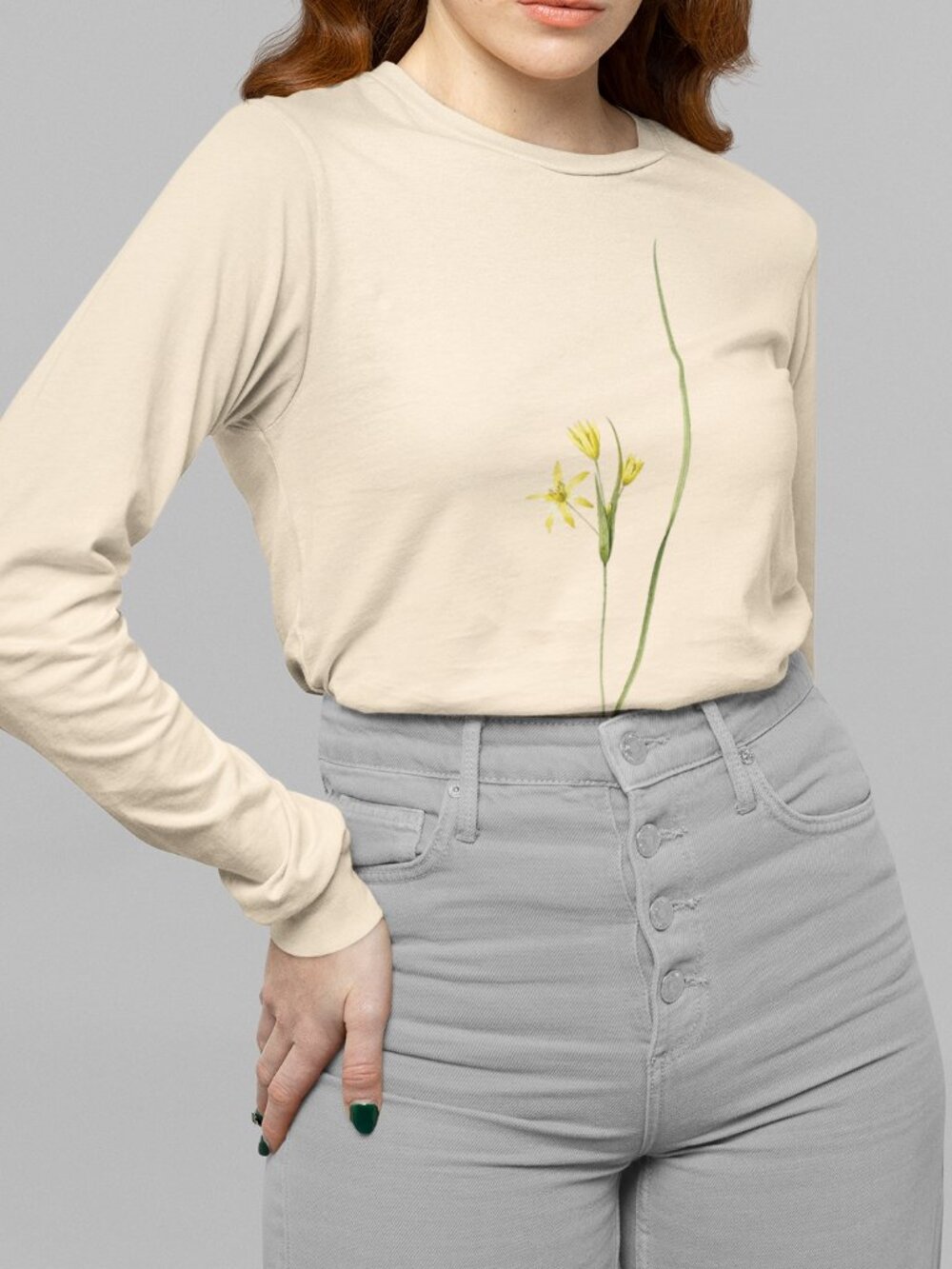 Gaillardia Vintage Floral Print Long Sleeve Graphic Tee T-shirt S-XXL